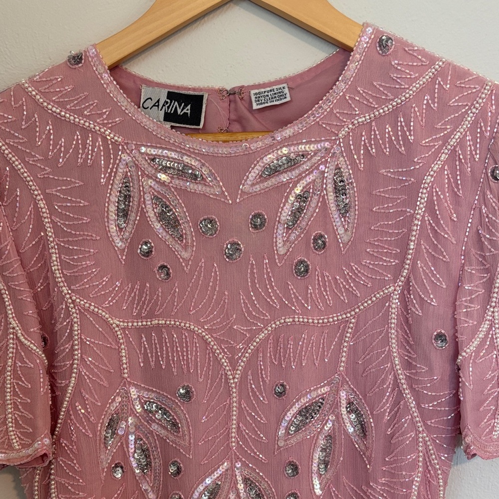 Vintage Light Pink Mini Dress with Silver Details
